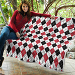 Red Black And White Argyle Pattern Print Quilt