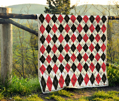 Red Black And White Argyle Pattern Print Quilt