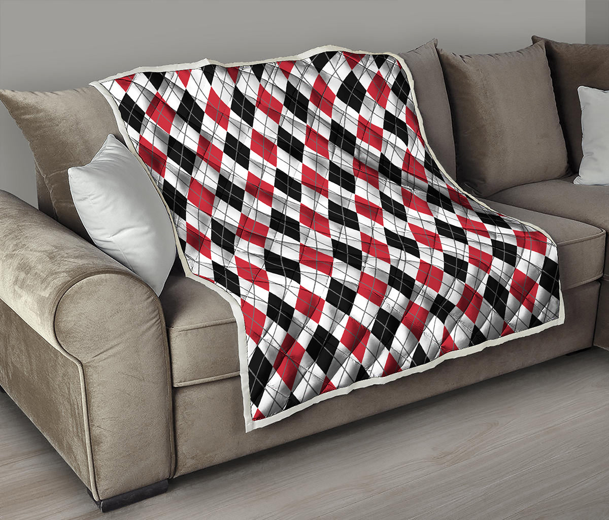 Red Black And White Argyle Pattern Print Quilt