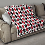 Red Black And White Argyle Pattern Print Quilt