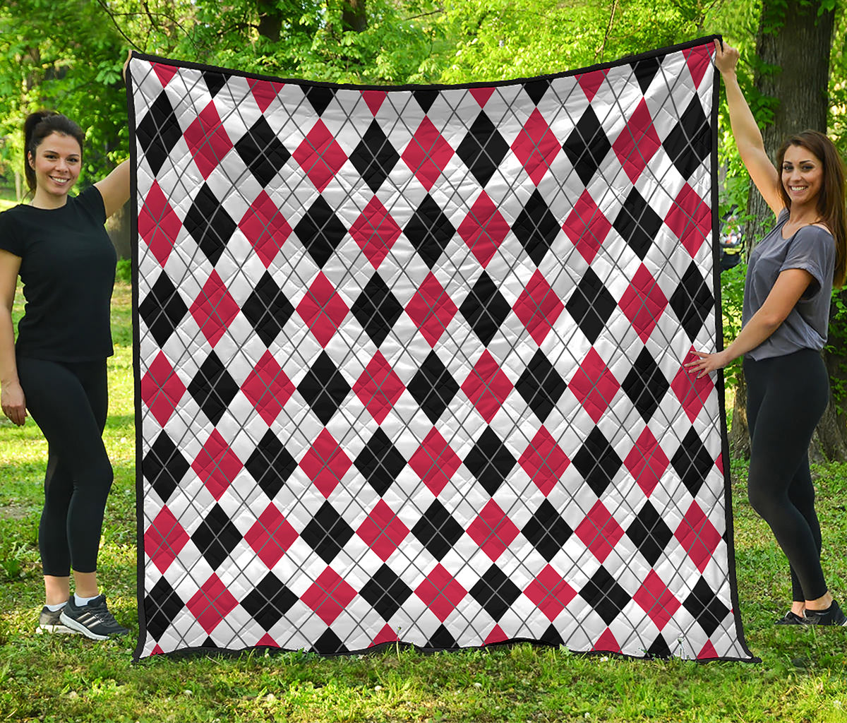 Red Black And White Argyle Pattern Print Quilt