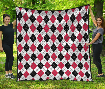 Red Black And White Argyle Pattern Print Quilt