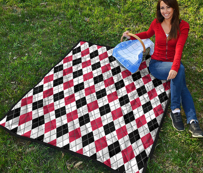 Red Black And White Argyle Pattern Print Quilt