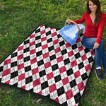 Red Black And White Argyle Pattern Print Quilt