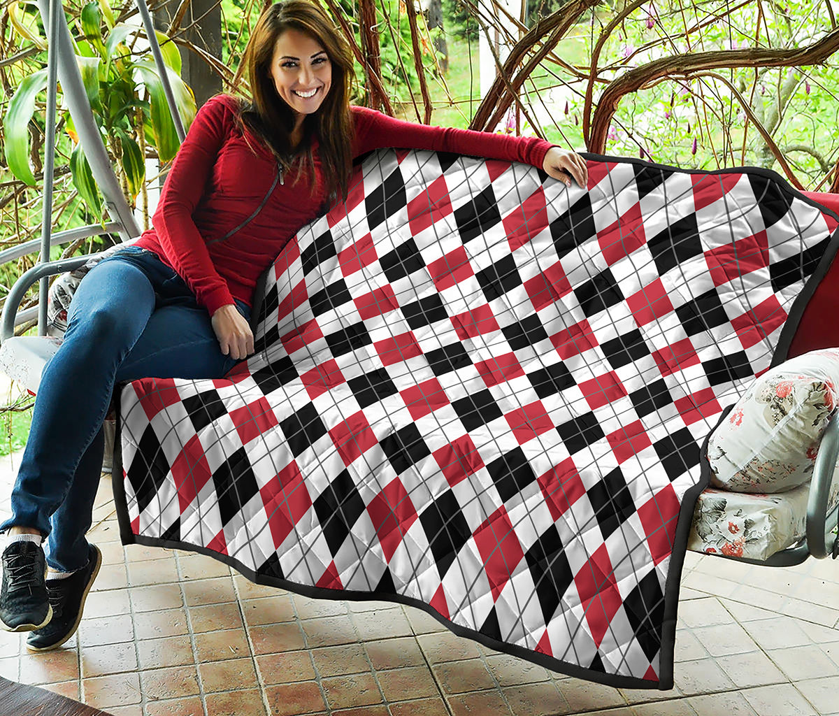 Red Black And White Argyle Pattern Print Quilt