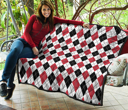 Red Black And White Argyle Pattern Print Quilt