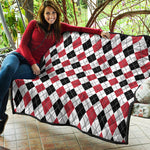 Red Black And White Argyle Pattern Print Quilt