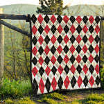Red Black And White Argyle Pattern Print Quilt