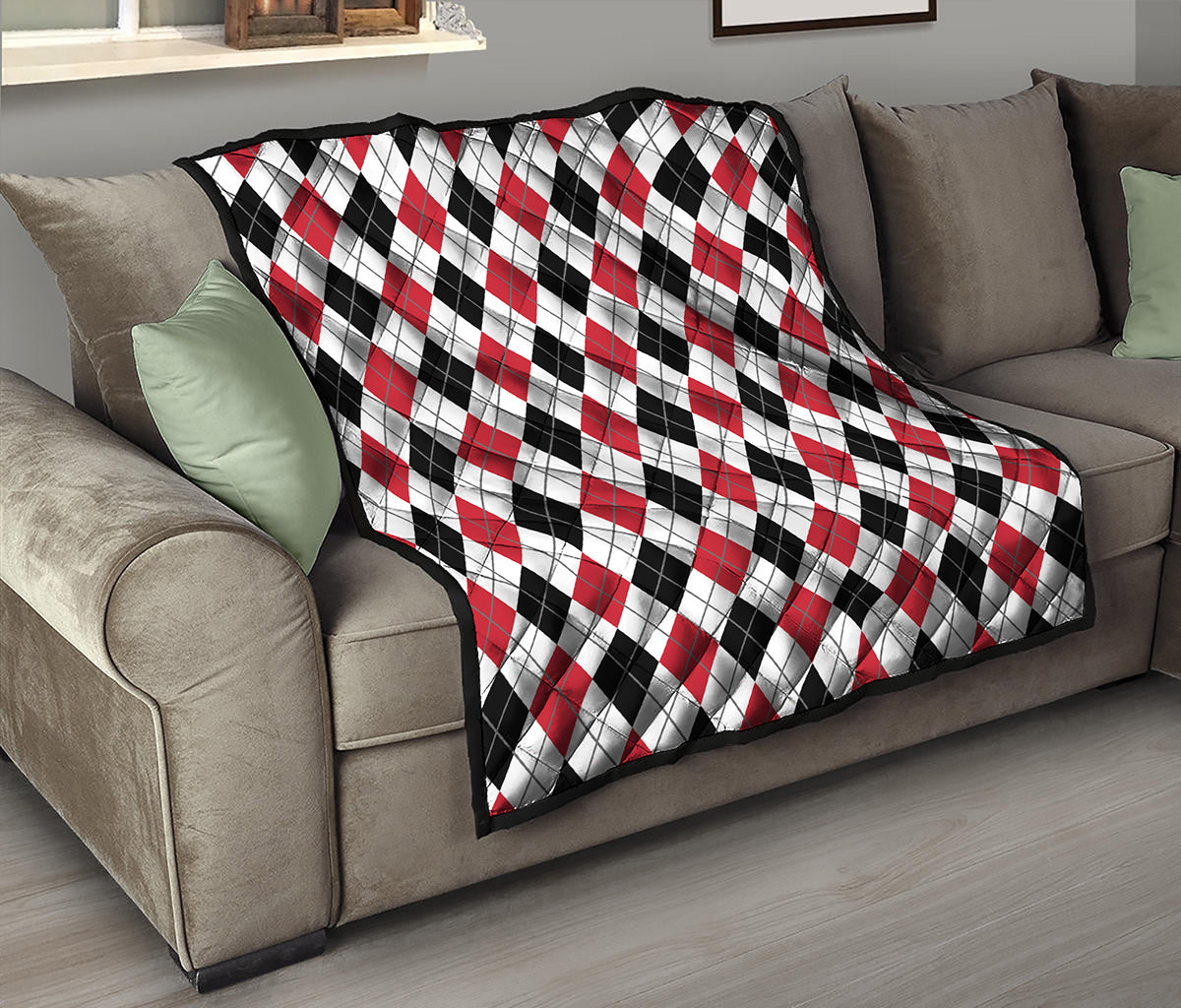 Red Black And White Argyle Pattern Print Quilt