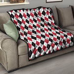 Red Black And White Argyle Pattern Print Quilt
