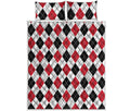 Red Black And White Argyle Pattern Print Quilt Bed Set