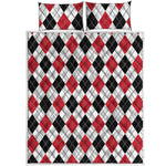 Red Black And White Argyle Pattern Print Quilt Bed Set