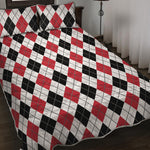 Red Black And White Argyle Pattern Print Quilt Bed Set
