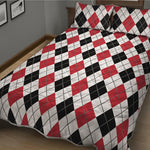 Red Black And White Argyle Pattern Print Quilt Bed Set