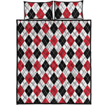 Red Black And White Argyle Pattern Print Quilt Bed Set
