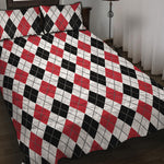 Red Black And White Argyle Pattern Print Quilt Bed Set