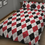 Red Black And White Argyle Pattern Print Quilt Bed Set