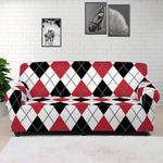 Red Black And White Argyle Pattern Print Sofa Cover
