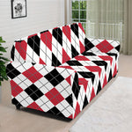 Red Black And White Argyle Pattern Print Sofa Cover