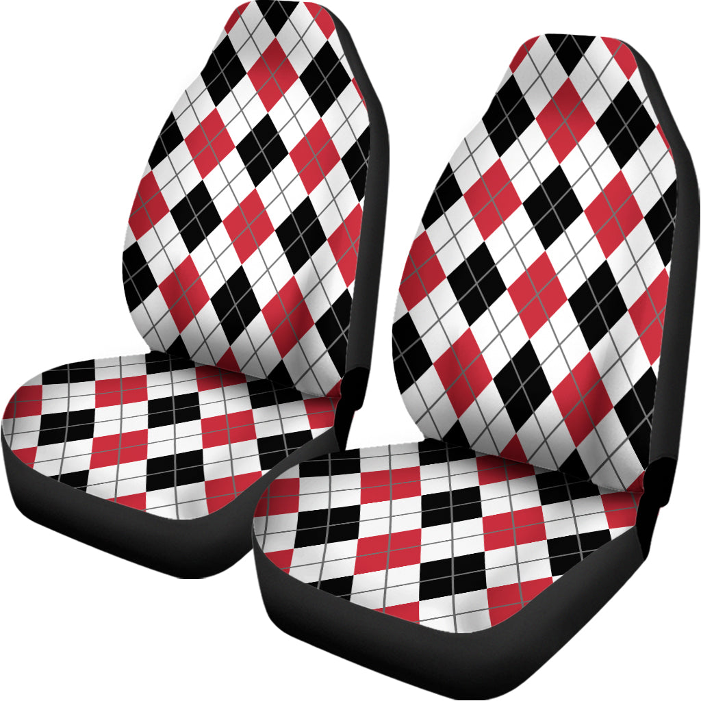Red Black And White Argyle Pattern Print Universal Fit Car Seat Covers