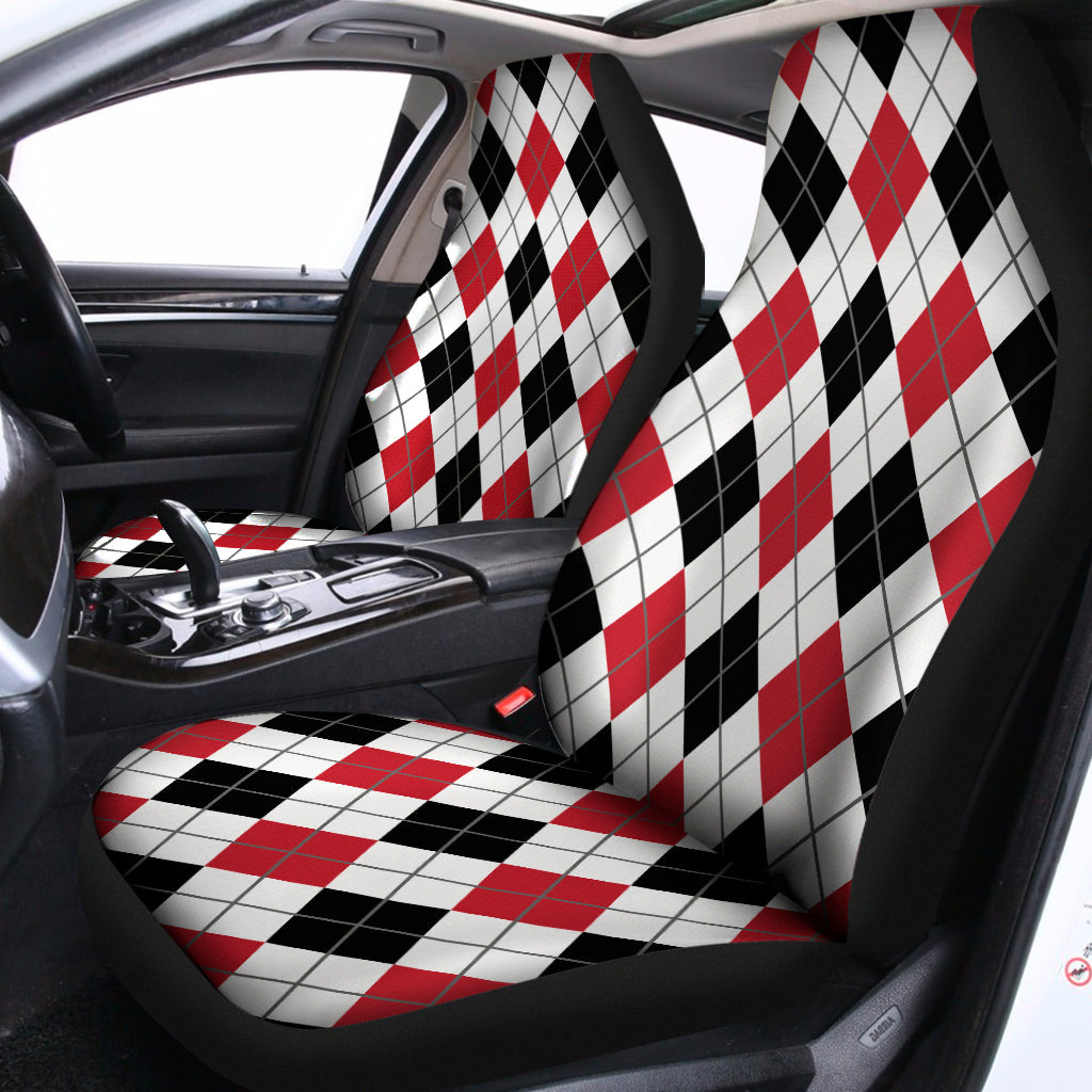 Red Black And White Argyle Pattern Print Universal Fit Car Seat Covers