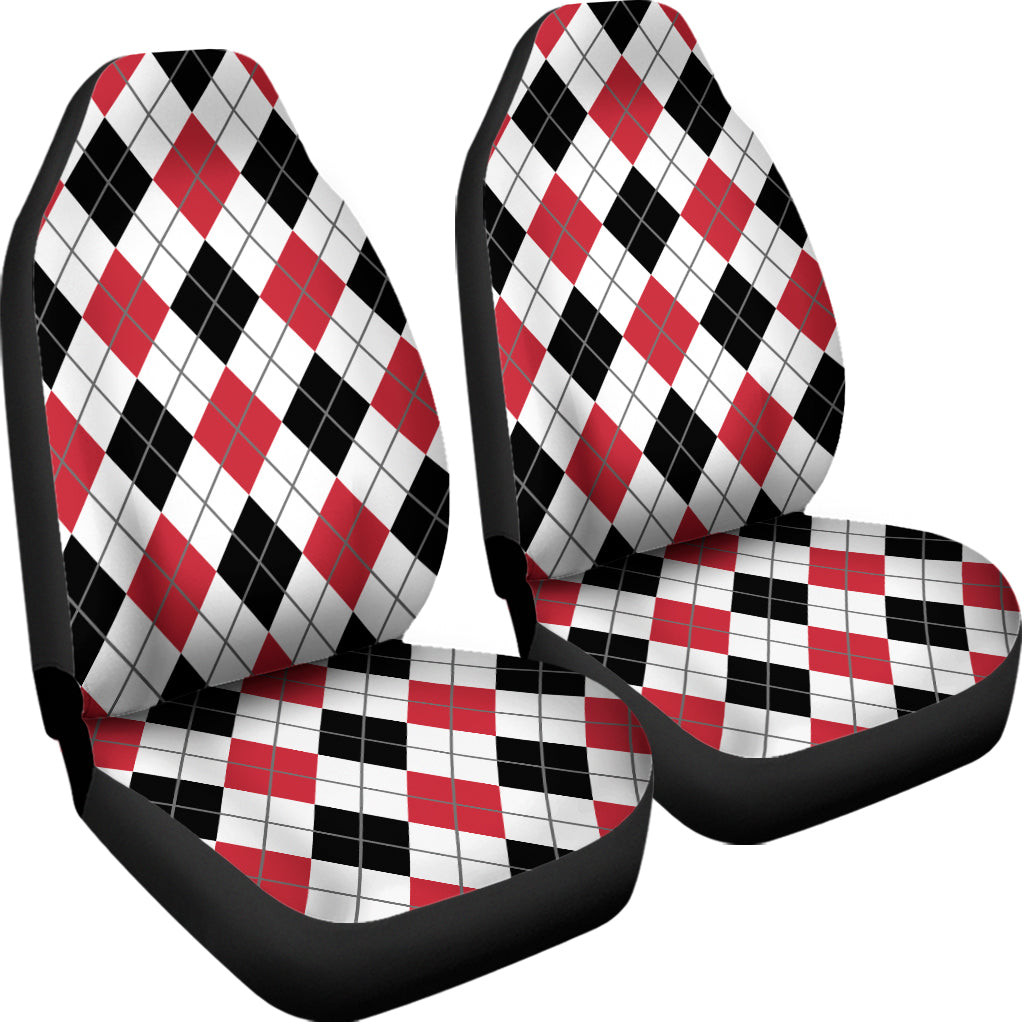 Red Black And White Argyle Pattern Print Universal Fit Car Seat Covers