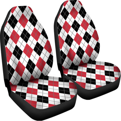 Red Black And White Argyle Pattern Print Universal Fit Car Seat Covers