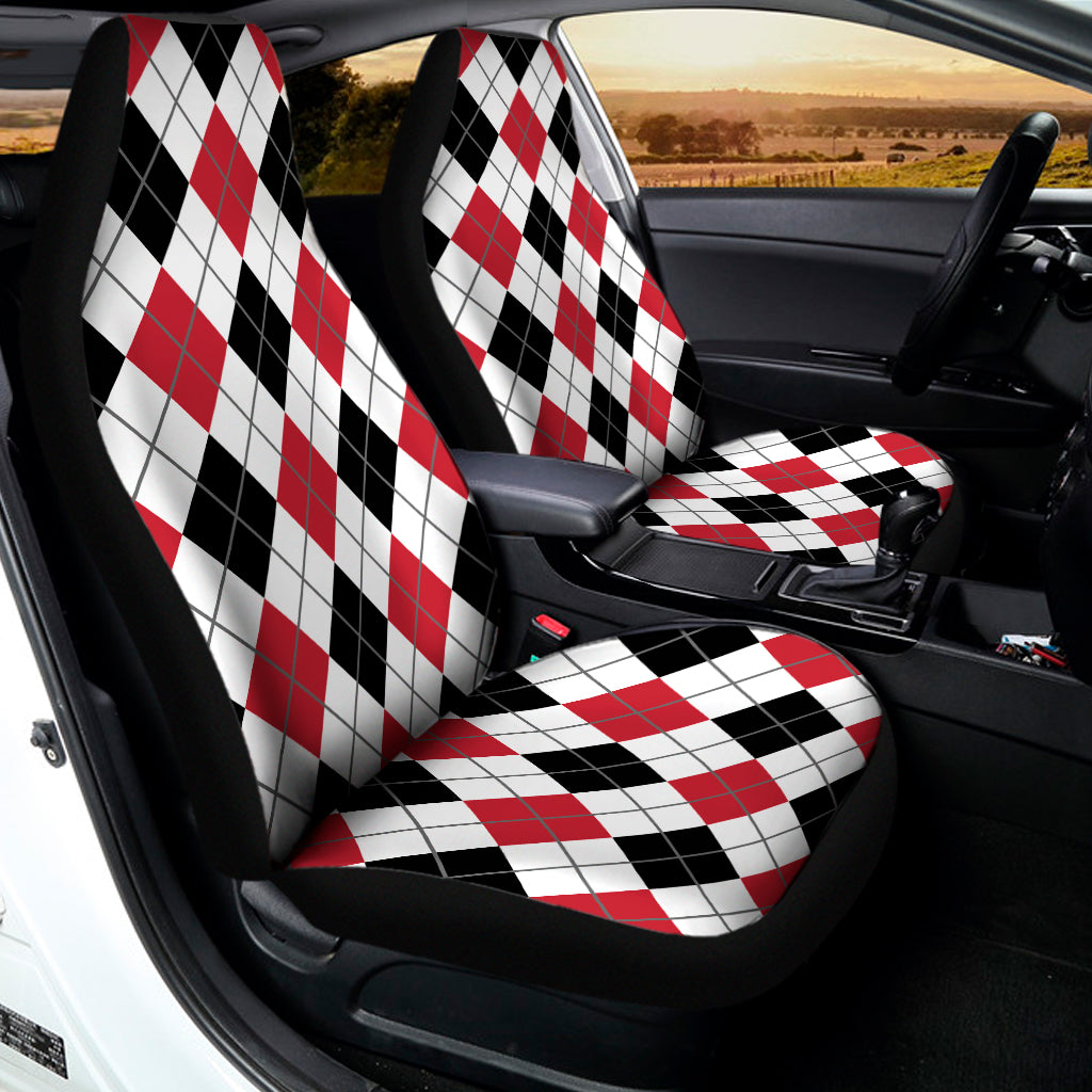 Red Black And White Argyle Pattern Print Universal Fit Car Seat Covers