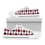 Red Black And White Argyle Pattern Print White Low Top Shoes