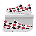 Red Black And White Argyle Pattern Print White Running Shoes