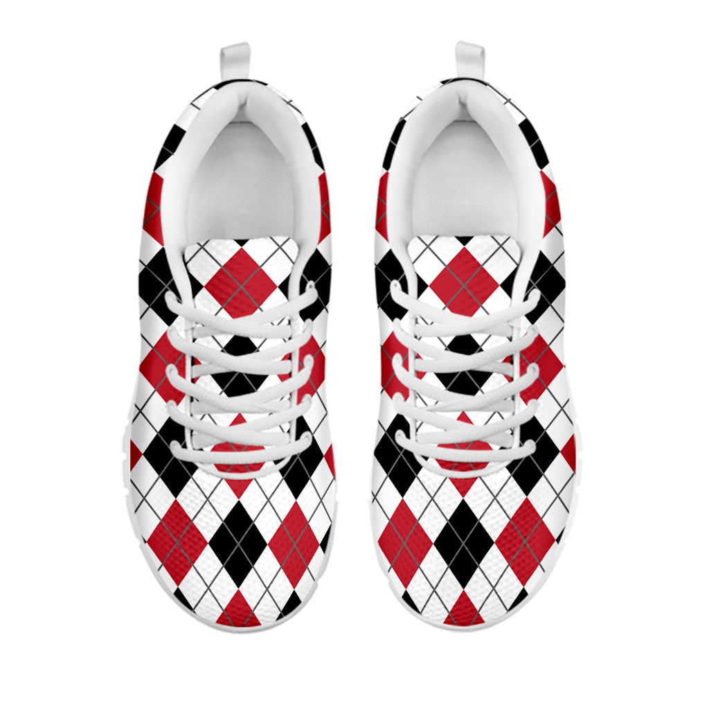 Red Black And White Argyle Pattern Print White Sneakers