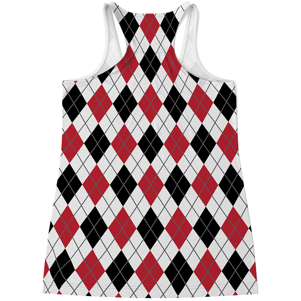 Red Black And White Argyle Pattern Print Women's Racerback Tank Top