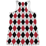 Red Black And White Argyle Pattern Print Women's Racerback Tank Top