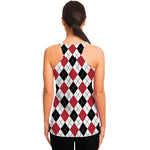 Red Black And White Argyle Pattern Print Women's Racerback Tank Top