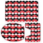 Red Black And White Argyle Print 3 Piece Bath Mat Set