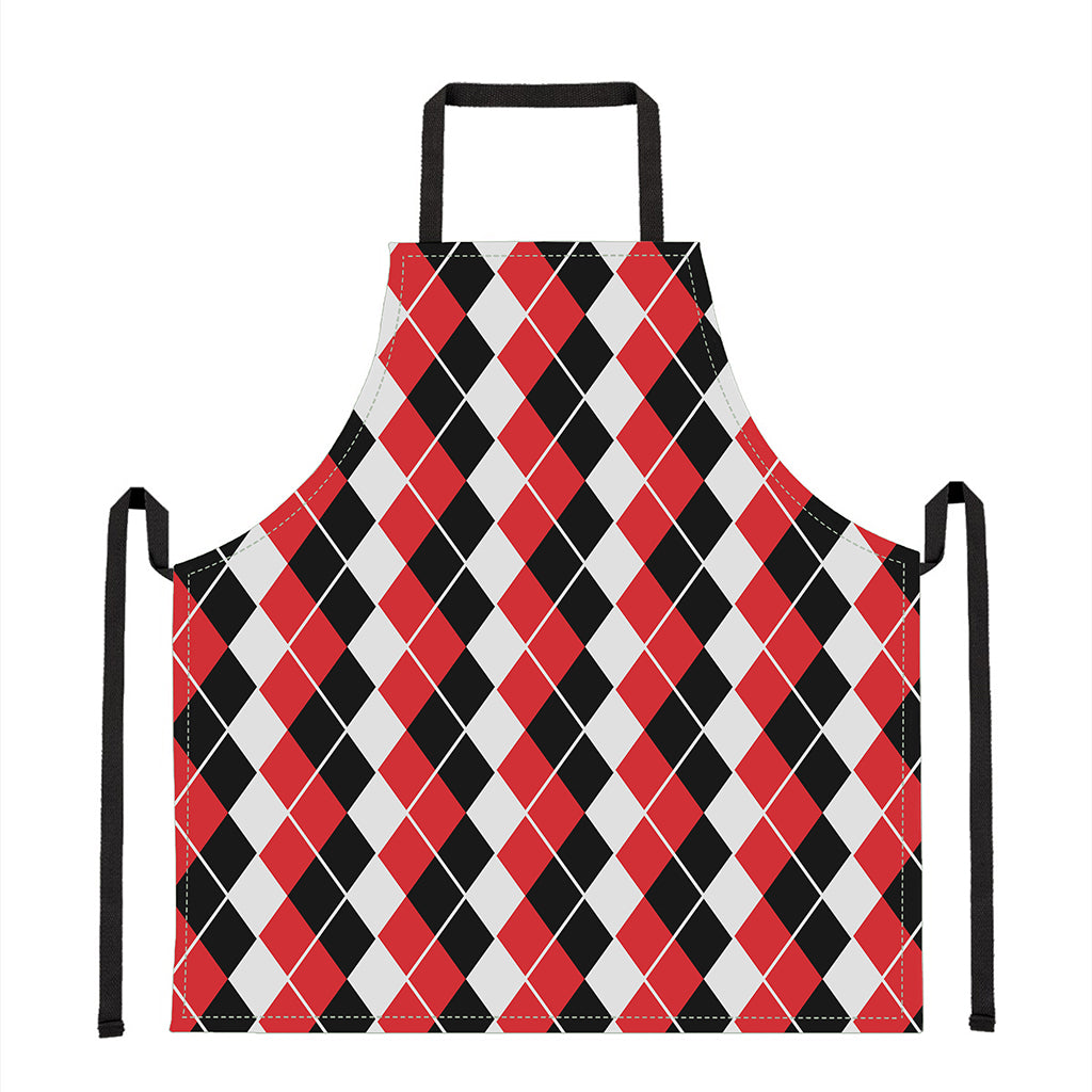 Red Black And White Argyle Print Apron