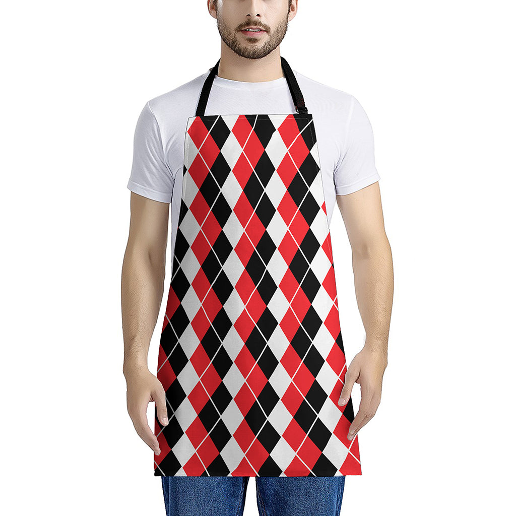 Red Black And White Argyle Print Apron