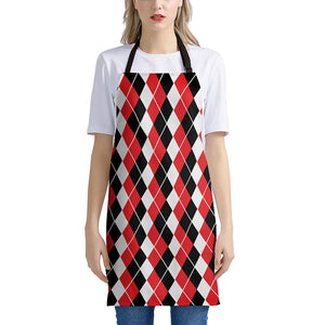 Red Black And White Argyle Print Apron