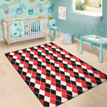 Red Black And White Argyle Print Area Rug