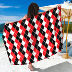 Red Black And White Argyle Print Beach Sarong Wrap
