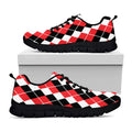 Red Black And White Argyle Print Black Running Shoes