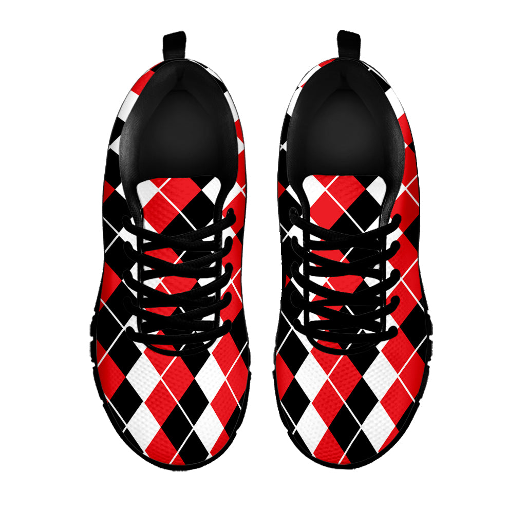 Red Black And White Argyle Print Black Sneakers