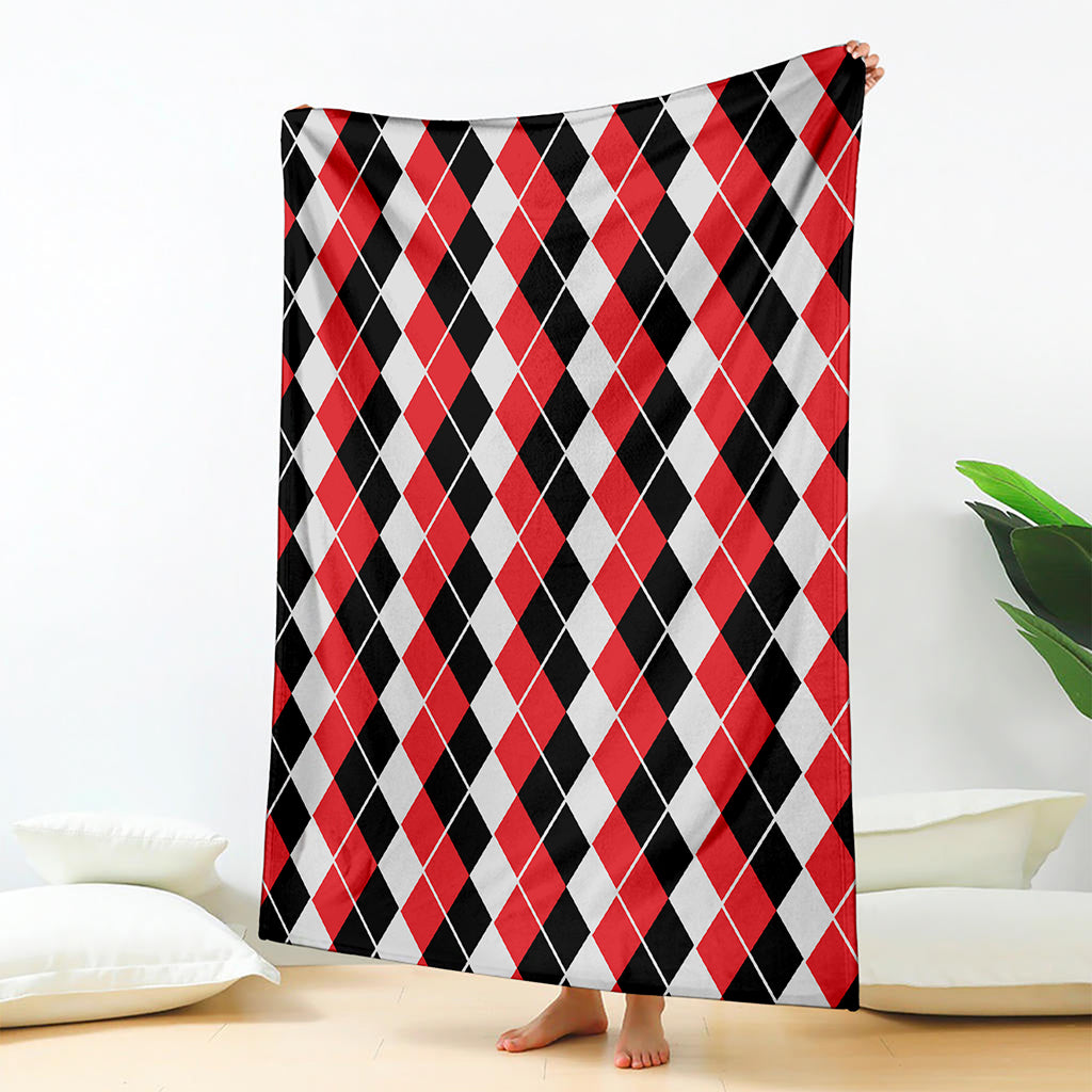Red Black And White Argyle Print Blanket