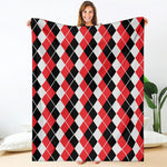 Red Black And White Argyle Print Blanket