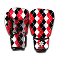 Red Black And White Argyle Print Boxing Gloves