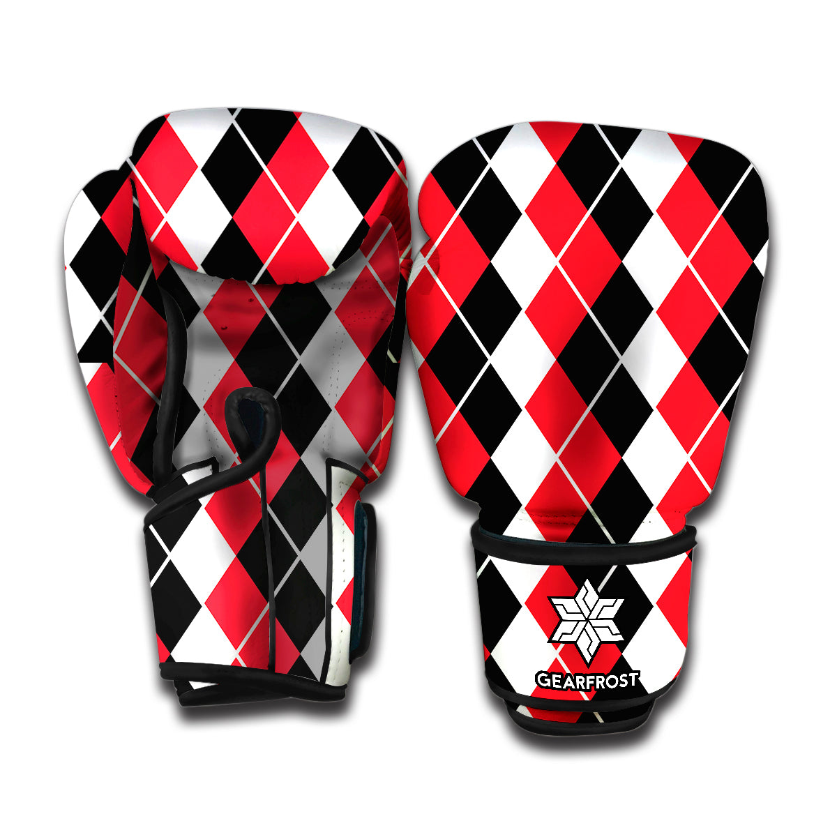Red Black And White Argyle Print Boxing Gloves