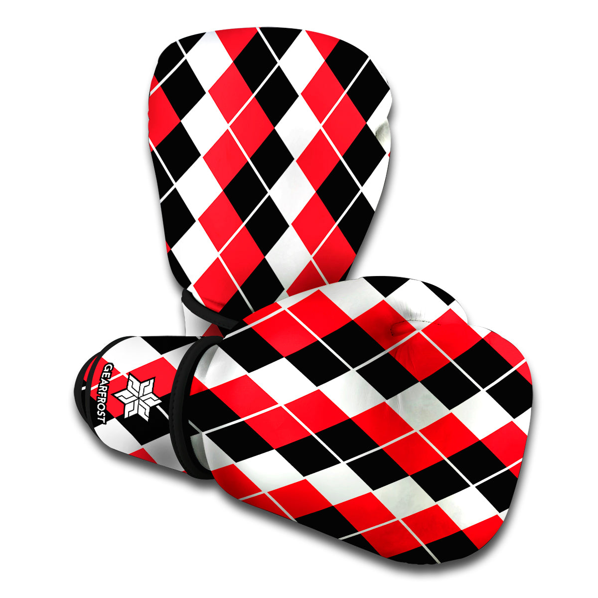 Red Black And White Argyle Print Boxing Gloves