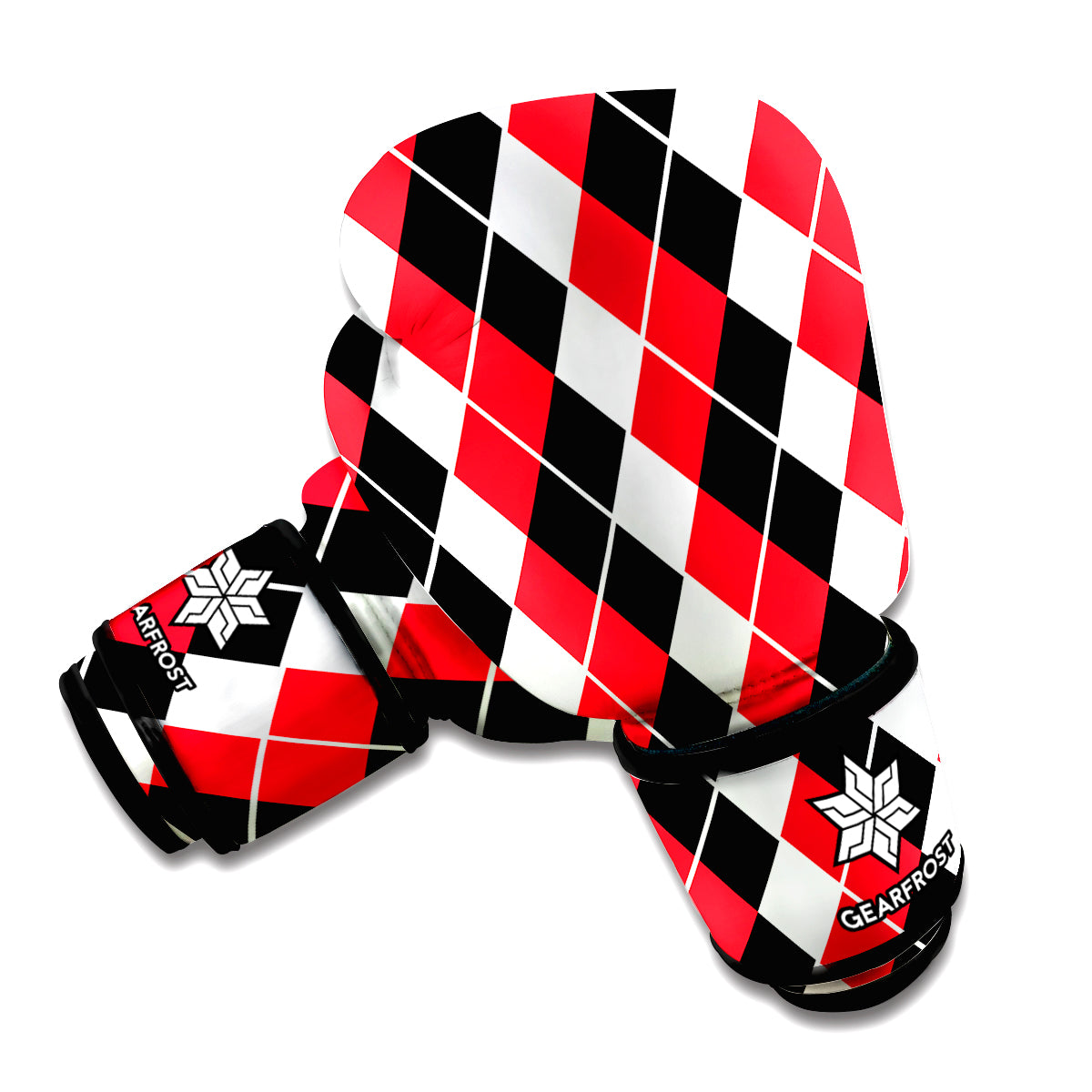 Red Black And White Argyle Print Boxing Gloves