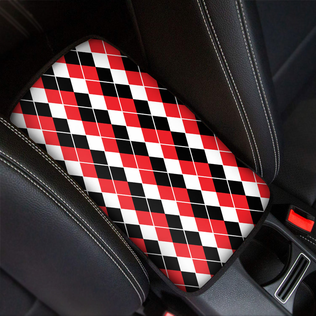Red Black And White Argyle Print Car Center Console Cover