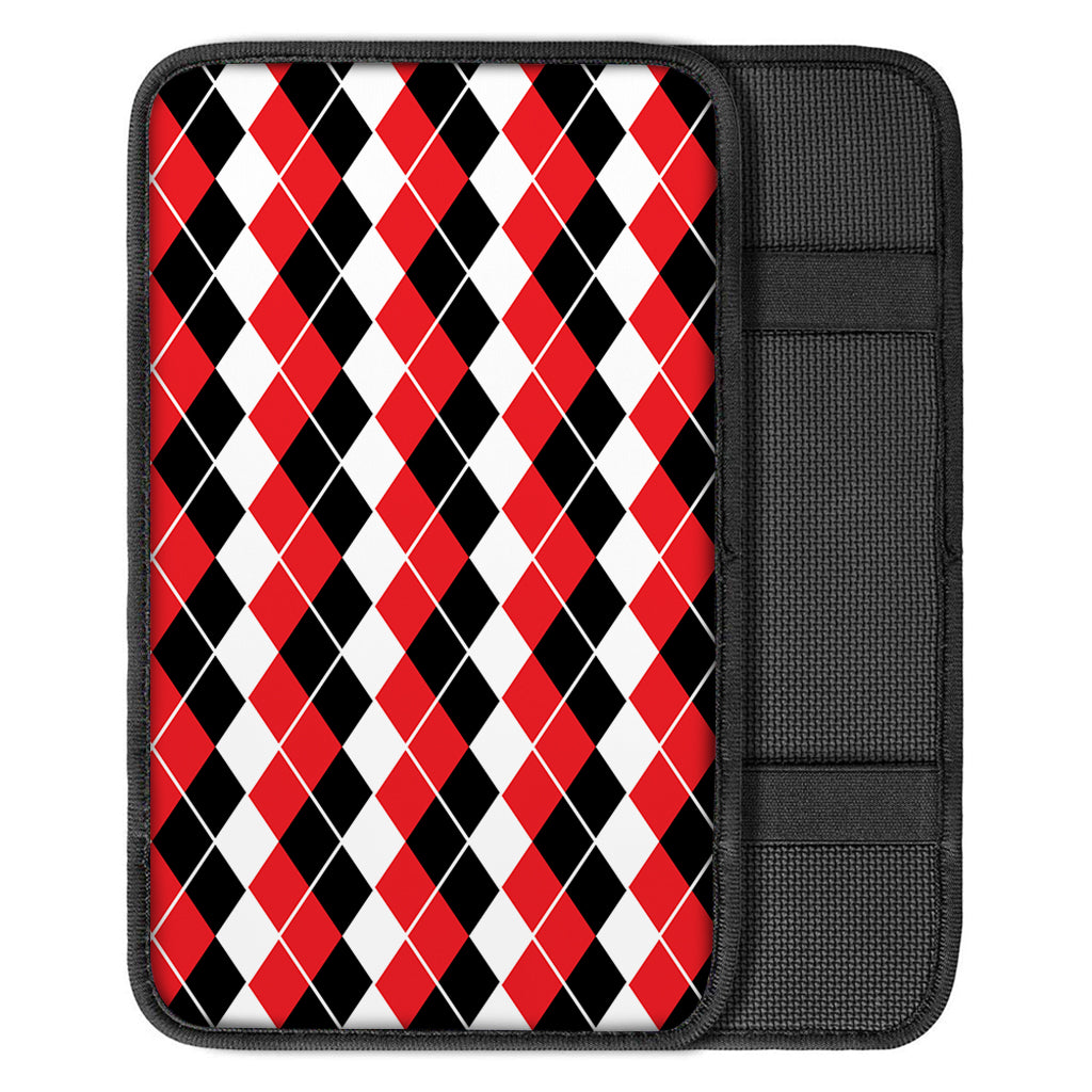 Red Black And White Argyle Print Car Center Console Cover